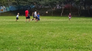 Playing futbol (soccer) at the park
